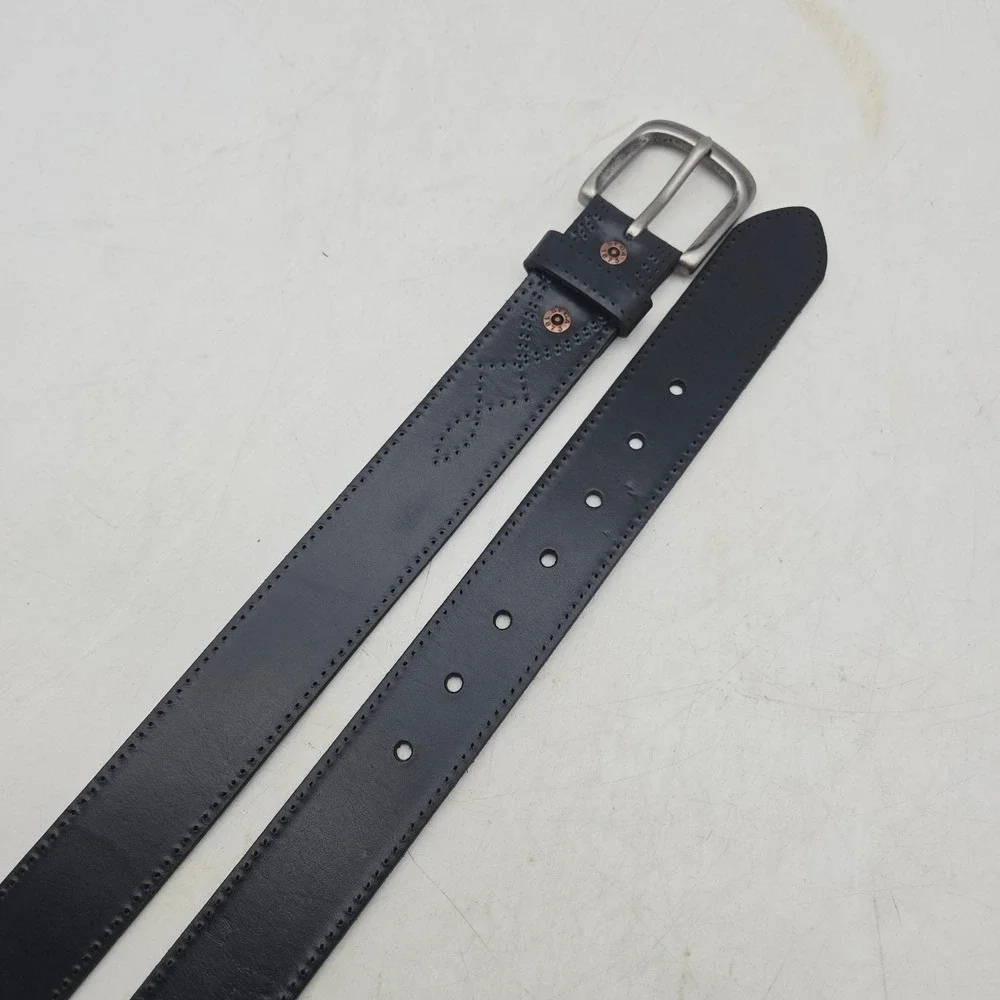 Levi's Belt Black Leather Western Copper Rivets Mens 36 Nickel Buckle NWOT